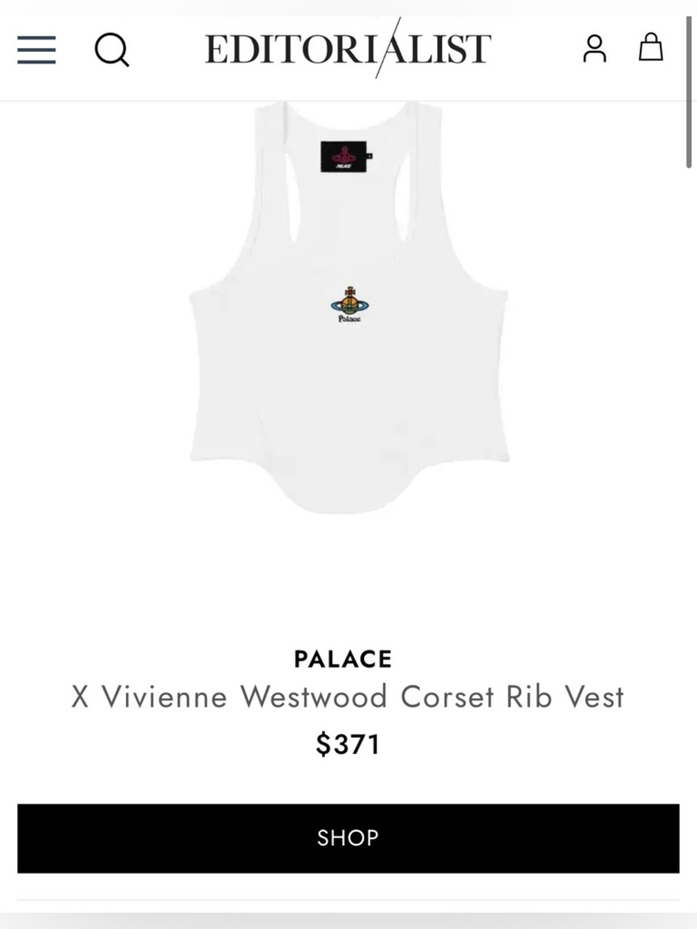 Palace x Vivienne Westwood Corset Rib Vest White Tank Size L  htf NWOT